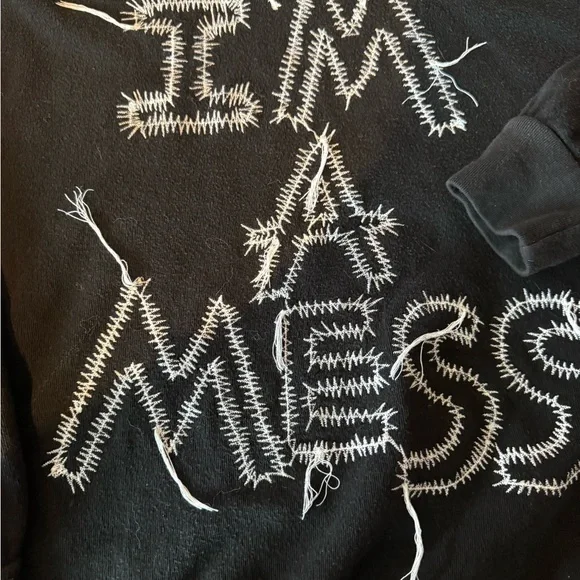 Lauren Moshi Black Hoodie with White Label I'm A Mess in black - Picture 2 of 4